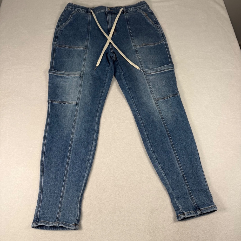 Judy Blue Jogger Jeans Womens 15/32 Blue Cotton Blend Utility Stretch Drawstring